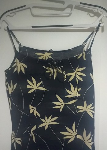 Siyah sarı yaprak desenli elbise - Görsel 8