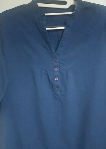 Lacivert V Yaka Düğmeli Tunik - Görsel 2