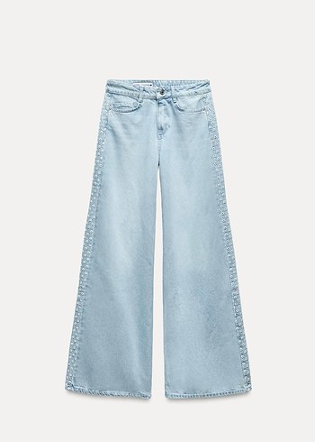 Zara Düğmeli Bol Kesim Mavi Denim Kadın Pantolon