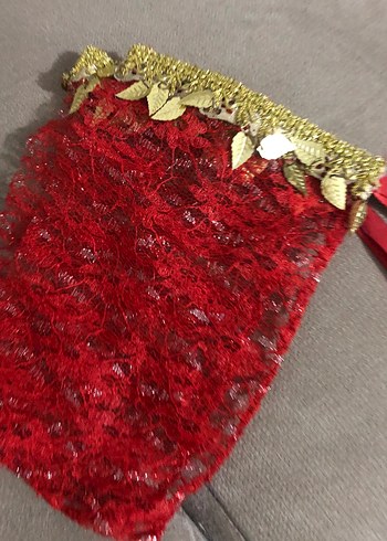 Kırmızı Dantel İşlemeli Mini Bohem Kadın Gelinlik - Görsel 3