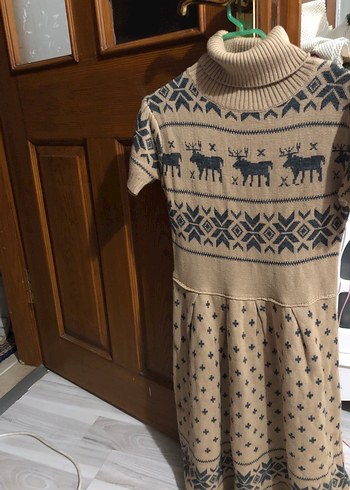 Bohem Tarzı Boğazlı Kısa Kollu Örgü Elbise - Görsel 3