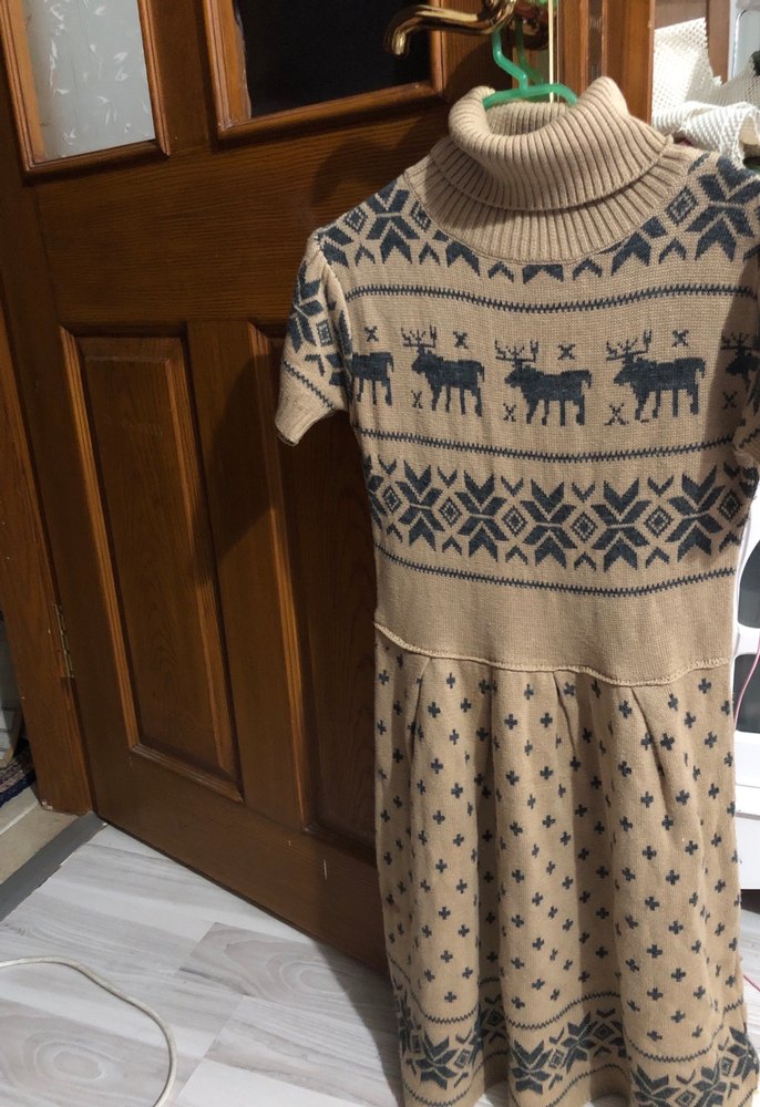 Bohem Tarzı Boğazlı Kısa Kollu Örgü Elbise - Görsel 3