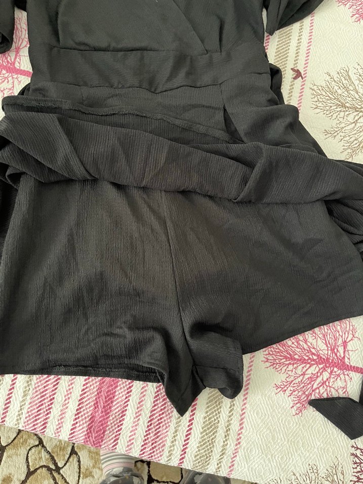 V Yaka Drapeli Siyah Midi Elbise - Görsel 2