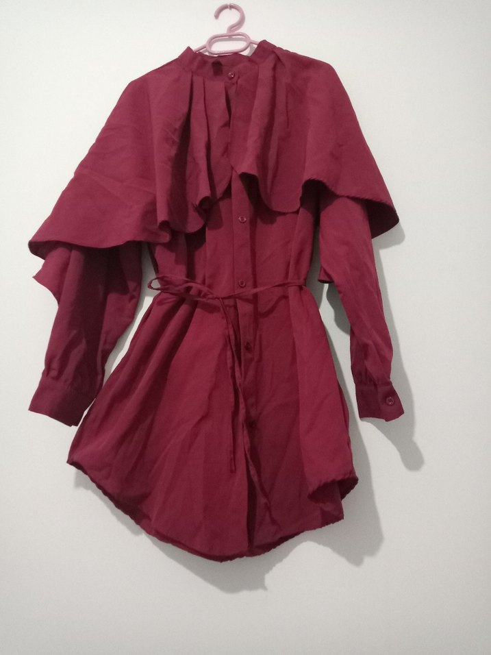 Bordo Uzun Kollu Bohem Kadın Elbise - Görsel 2