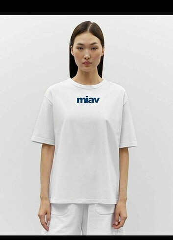 Miav Baskılı Beyaz Oversize Tshirt