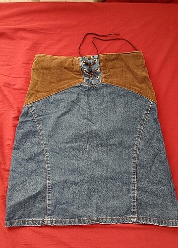 bağcıklı vintage kot etek