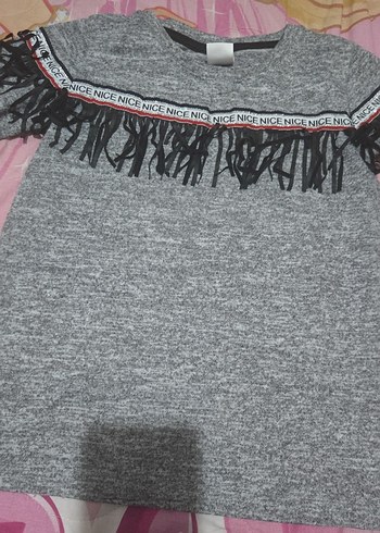 Kız Çocuk Gri Uzun Kollu Triko Sweatshirt - Görsel 2