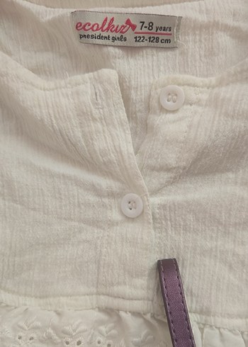 Kız Çocuk Beyaz Keten Fırfırlı Bluz - Görsel 2