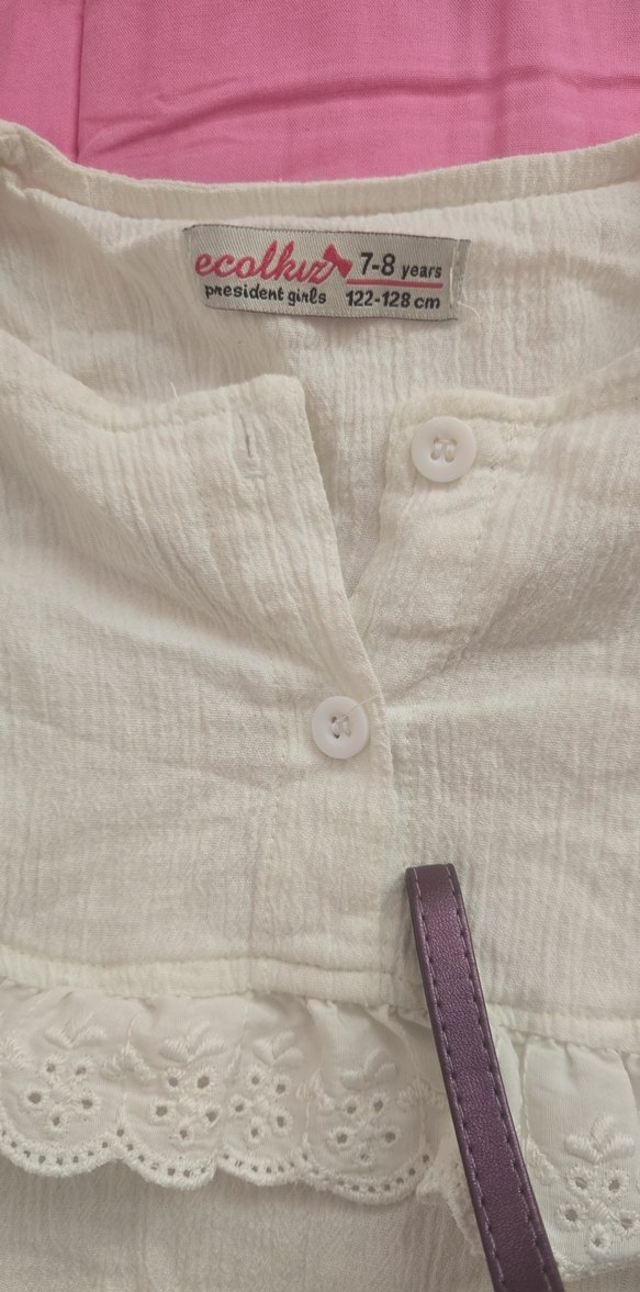 Kız Çocuk Beyaz Keten Fırfırlı Bluz - Görsel 2