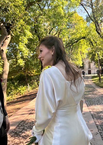 Beyaz Straplez Bohem A Kesim Uzun Gelinlik - Görsel 7