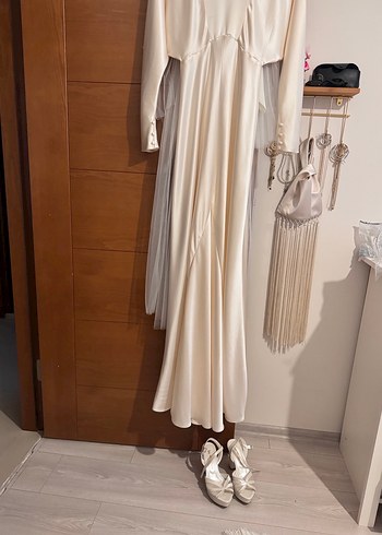 Beyaz Straplez Bohem A Kesim Uzun Gelinlik - Görsel 4