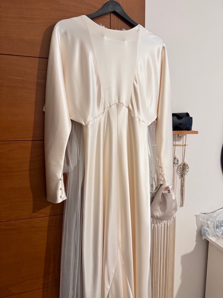 Beyaz Straplez Bohem A Kesim Uzun Gelinlik - Görsel 3