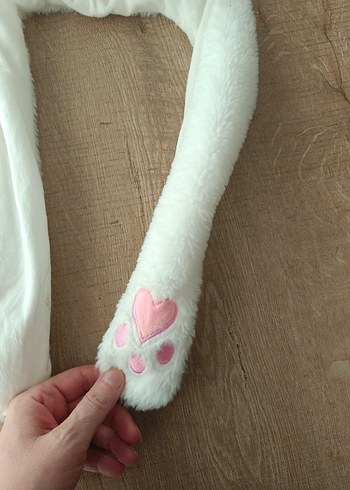 5-8 Yaş, 22 cm Beden beyaz Renk Nakışlı Beyaz Çocuk Peluş Kulaklı Bere