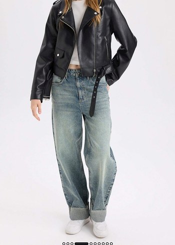 Siyah Kadın Deri Biker Ceket - Görsel 2