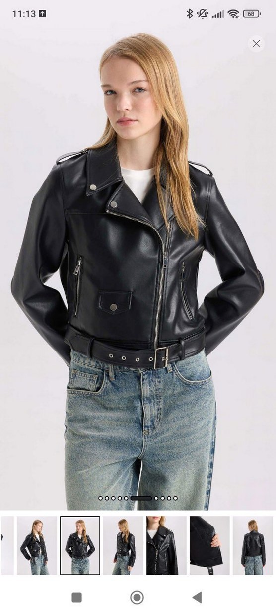 Siyah Kadın Deri Biker Ceket - Görsel 3