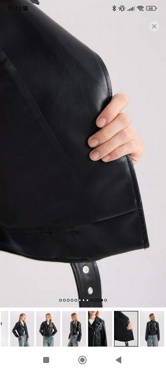 Siyah Kadın Deri Biker Ceket - Görsel 4