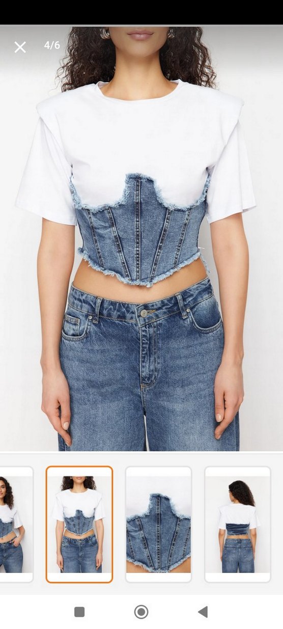 Beyaz denim detaylı vatkalı bluz - Görsel 2