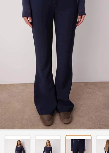 Lacivert Kadın Kumaş Pantolon Midi Boy - Görsel 3