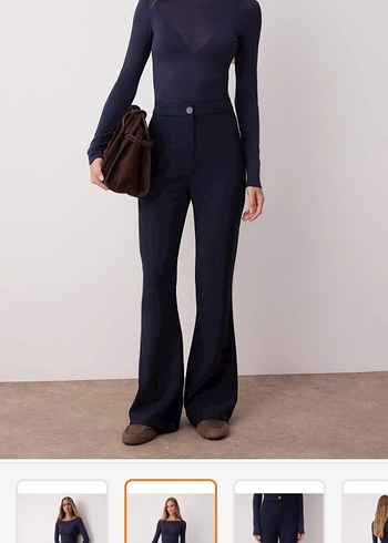 Lacivert Kadın Kumaş Pantolon Midi Boy - Görsel 2