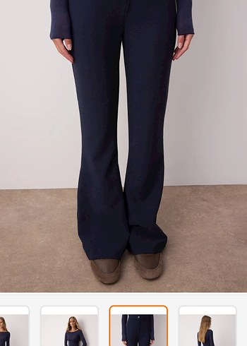 Lacivert Kadın Kumaş Pantolon Midi Boy - Görsel 4