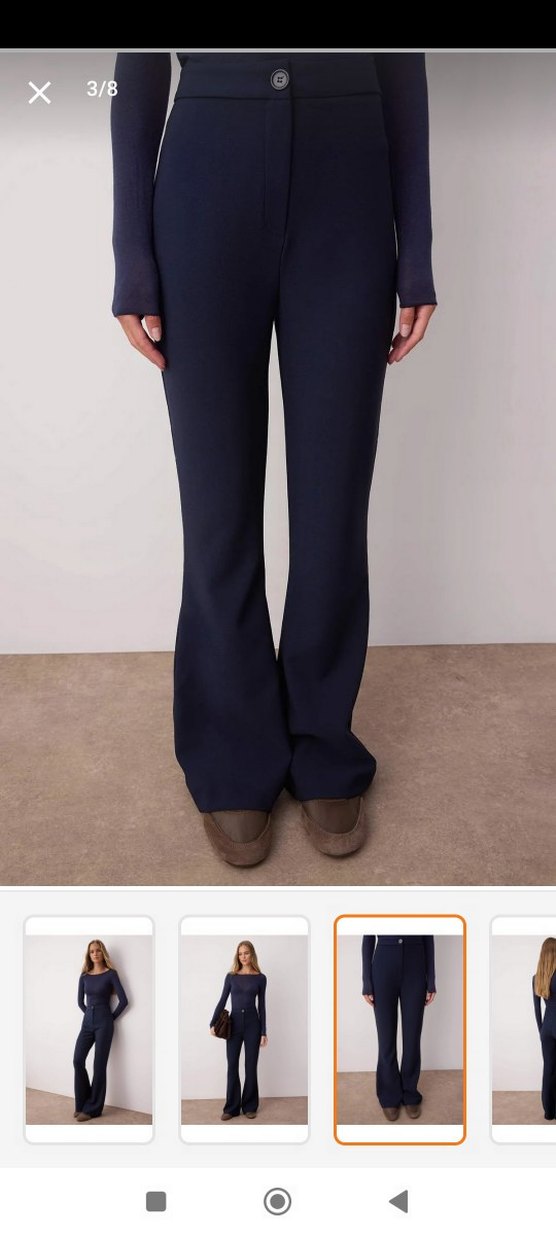 Lacivert Kadın Kumaş Pantolon Midi Boy - Görsel 3