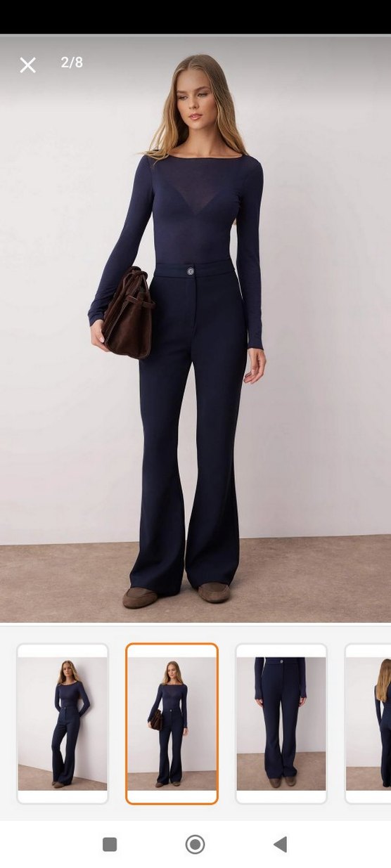 Lacivert Kadın Kumaş Pantolon Midi Boy - Görsel 2