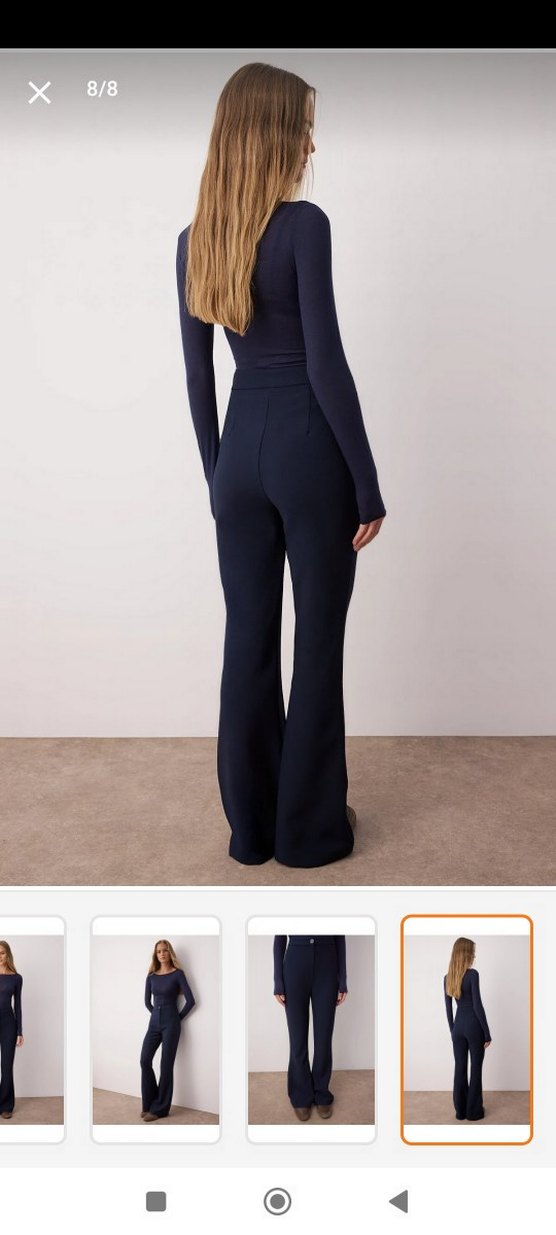 Lacivert Kadın Kumaş Pantolon Midi Boy - Görsel 5