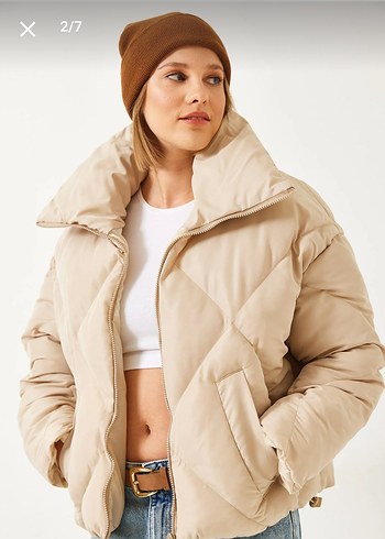 Kürklü Bej Kadın Midi Mont - Görsel 2