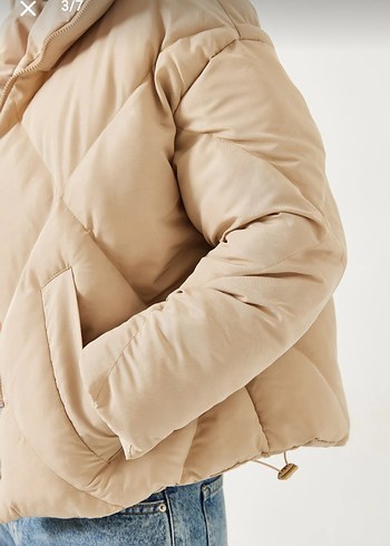 Kürklü Bej Kadın Midi Mont - Görsel 3