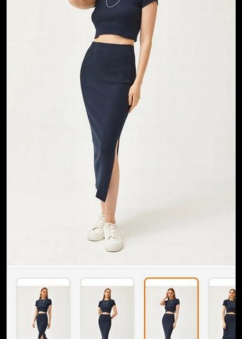 Lacivert Midi Kadın Etek crop takım - Görsel 3