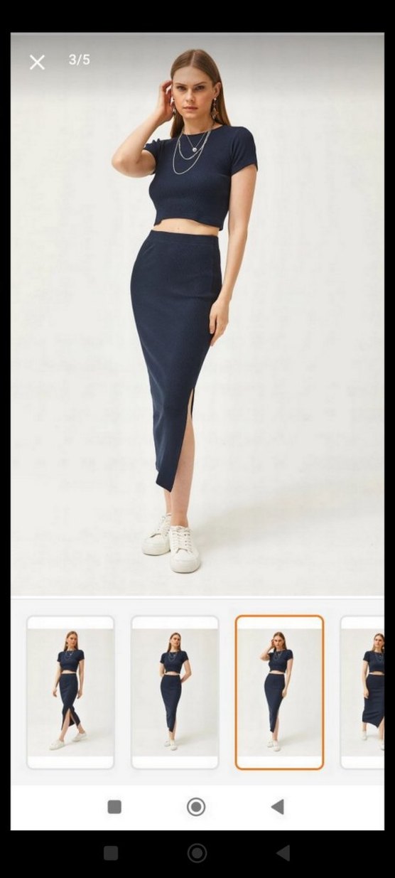 Lacivert Midi Kadın Etek crop takım - Görsel 3