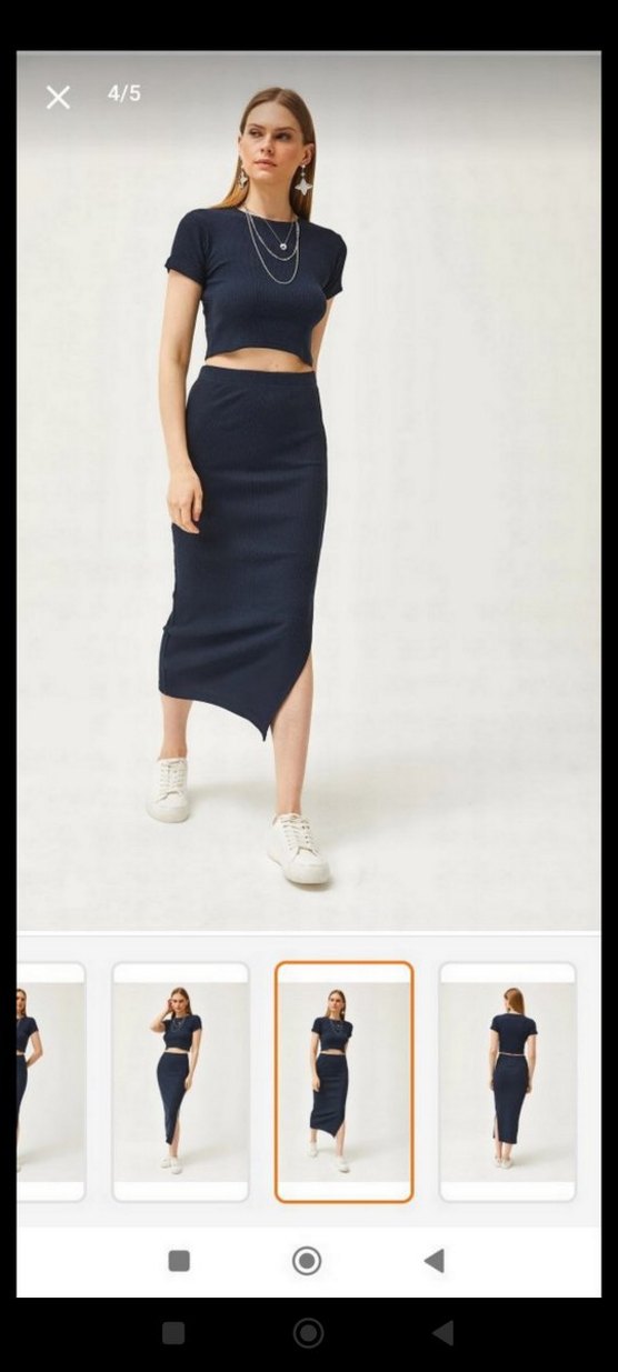 Lacivert Midi Kadın Etek crop takım - Görsel 4