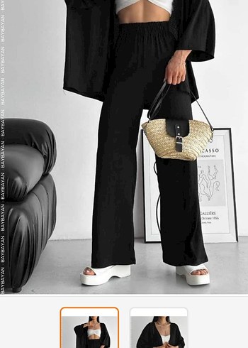 Siyah Kemerli Mini Kadın kimona - Görsel 2