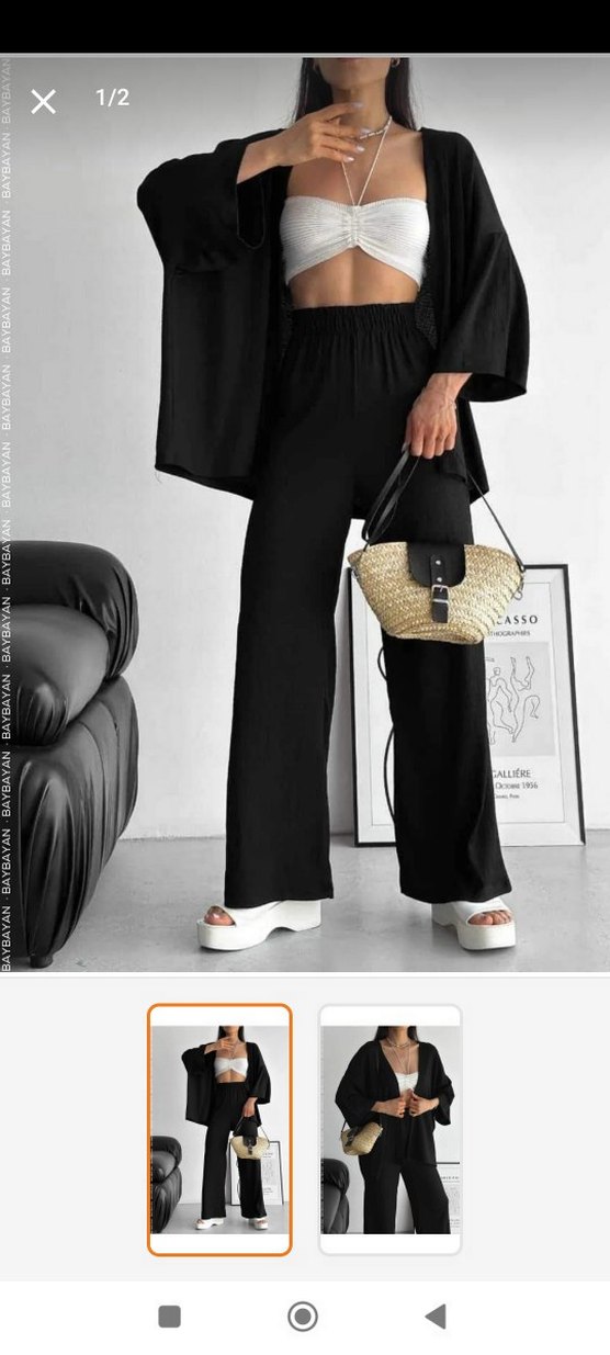 Siyah Kemerli Mini Kadın kimona - Görsel 2