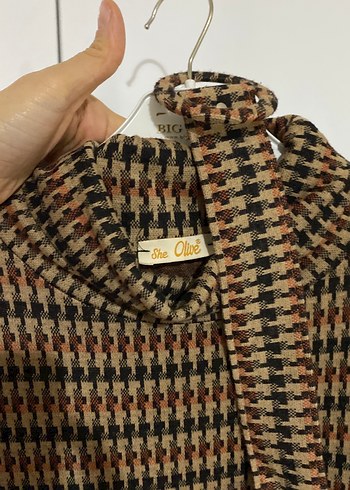 Uzun Kollu Kahverengi Örme Elbise S,M - Görsel 4