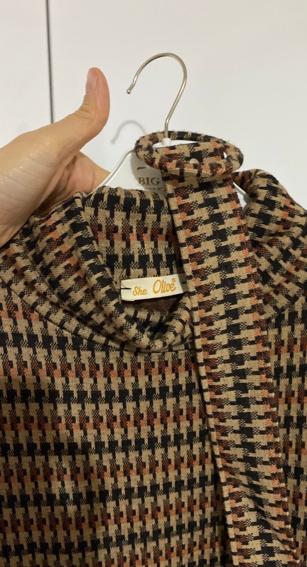 Uzun Kollu Kahverengi Örme Elbise S,M - Görsel 4