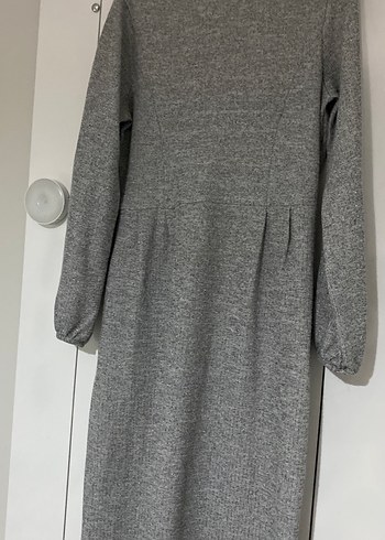 Uzun Kollu Gri Piliseli Kadın Elbise S,M - Görsel 2