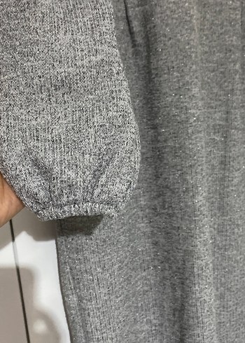 Uzun Kollu Gri Piliseli Kadın Elbise S,M - Görsel 3