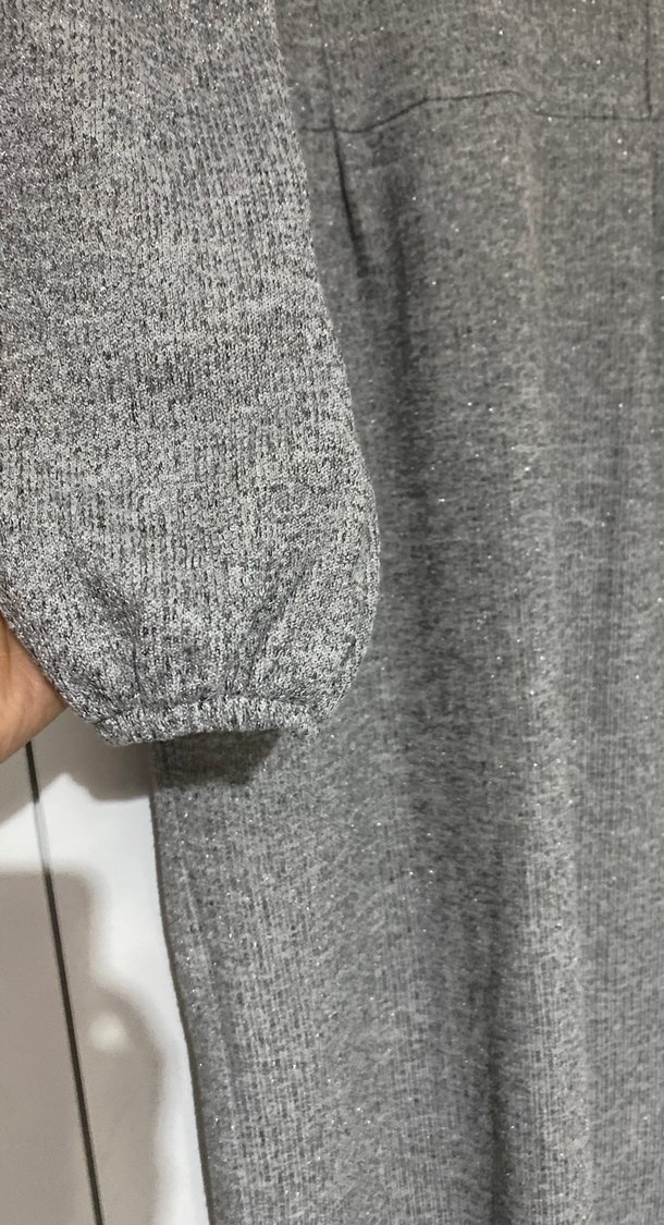 Uzun Kollu Gri Piliseli Kadın Elbise S,M - Görsel 3