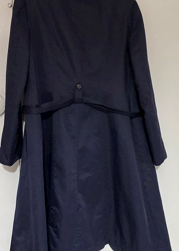 Düğmeli Lacivert Uzun Kadın Trençkot - Görsel 5