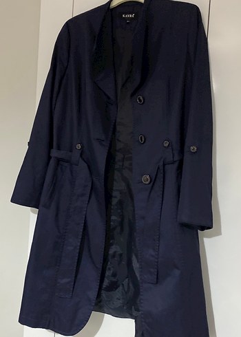 Düğmeli Lacivert Uzun Kadın Trençkot - Görsel 2