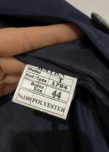 Düğmeli Lacivert Uzun Kadın Trençkot - Görsel 3