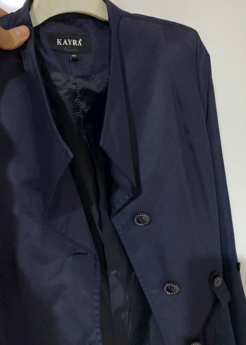 Düğmeli Lacivert Uzun Kadın Trençkot - Görsel 6