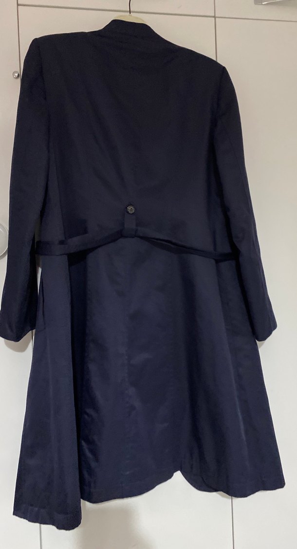 Düğmeli Lacivert Uzun Kadın Trençkot - Görsel 5