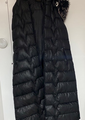 Kürk Detaylı Siyah Uzun Kadın Yelek - Görsel 2