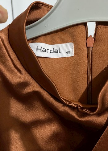 Kahverengi Uzun Drapeli Kadın Elbise M bedene uygun - Görsel 5