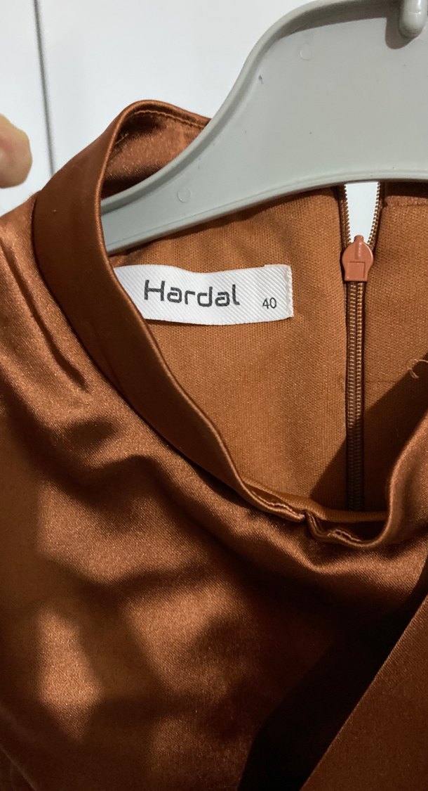 Kahverengi Uzun Drapeli Kadın Elbise M bedene uygun - Görsel 5