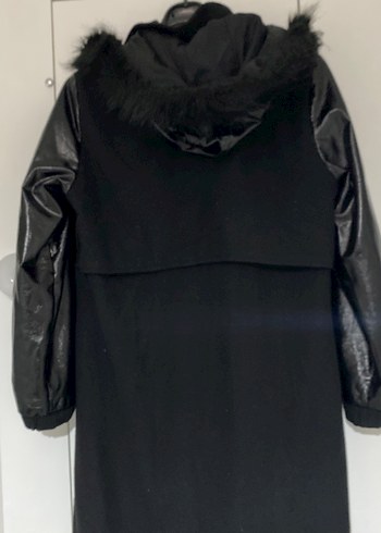 Siyah Deri Kemerli Uzun Kadın Ceket - Görsel 4