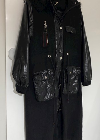 Siyah Deri Kemerli Uzun Kadın Ceket - Görsel 2