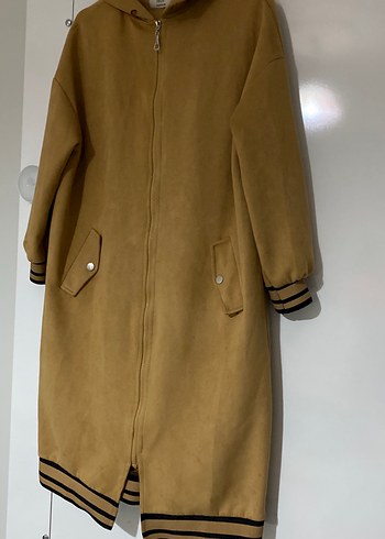 Bej Süet Uzun Kadın Ceket - Görsel 2